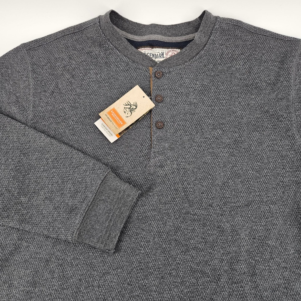 Legendary Whitetails Mens Tough As Buck Henley Shirt Gray XLT Long Sleeve New